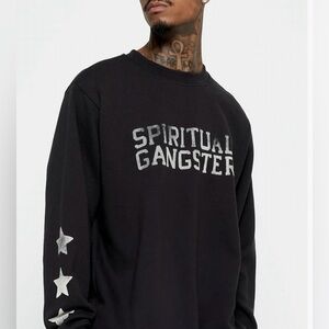 Spiritual Gangster Black sweatshirt with Stars down one arm. Astra Crew. NWT.